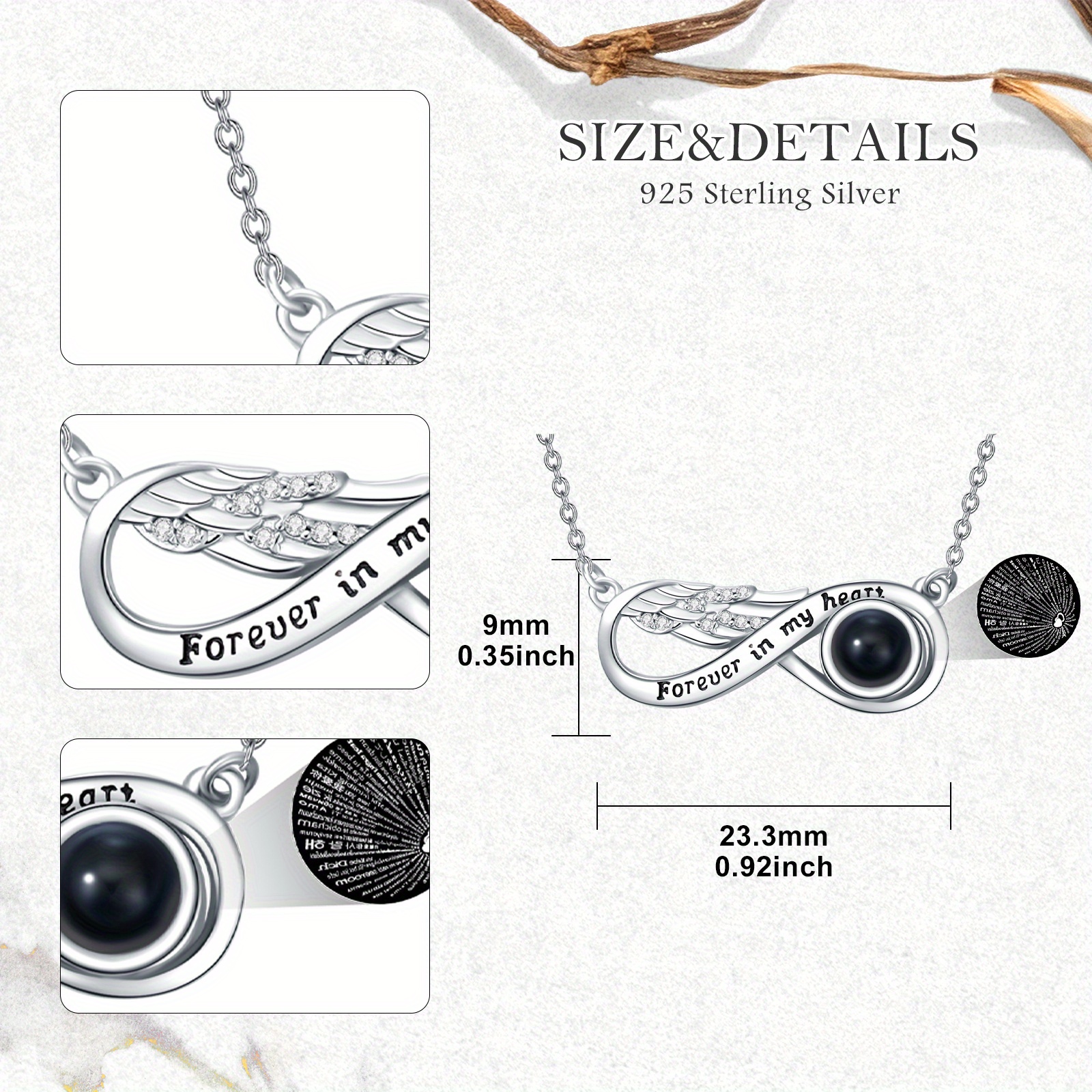 Sterling Silver Angel Wing Necklace, 'I Love You' in 100 Languages
